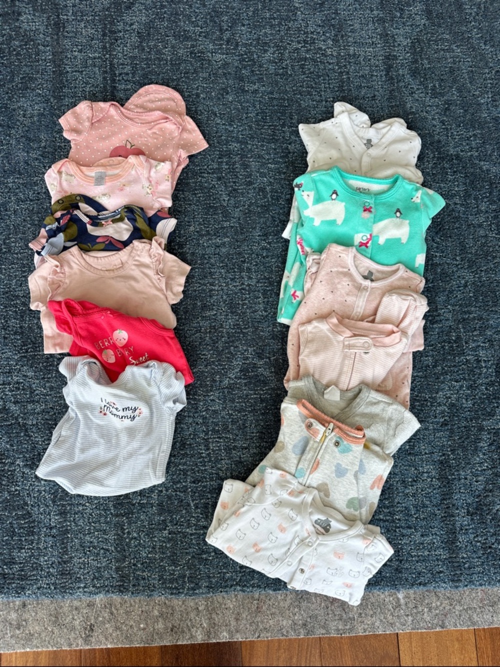 Size 3-6 lot of Onesies and Pajamas. BabyGap and Carters